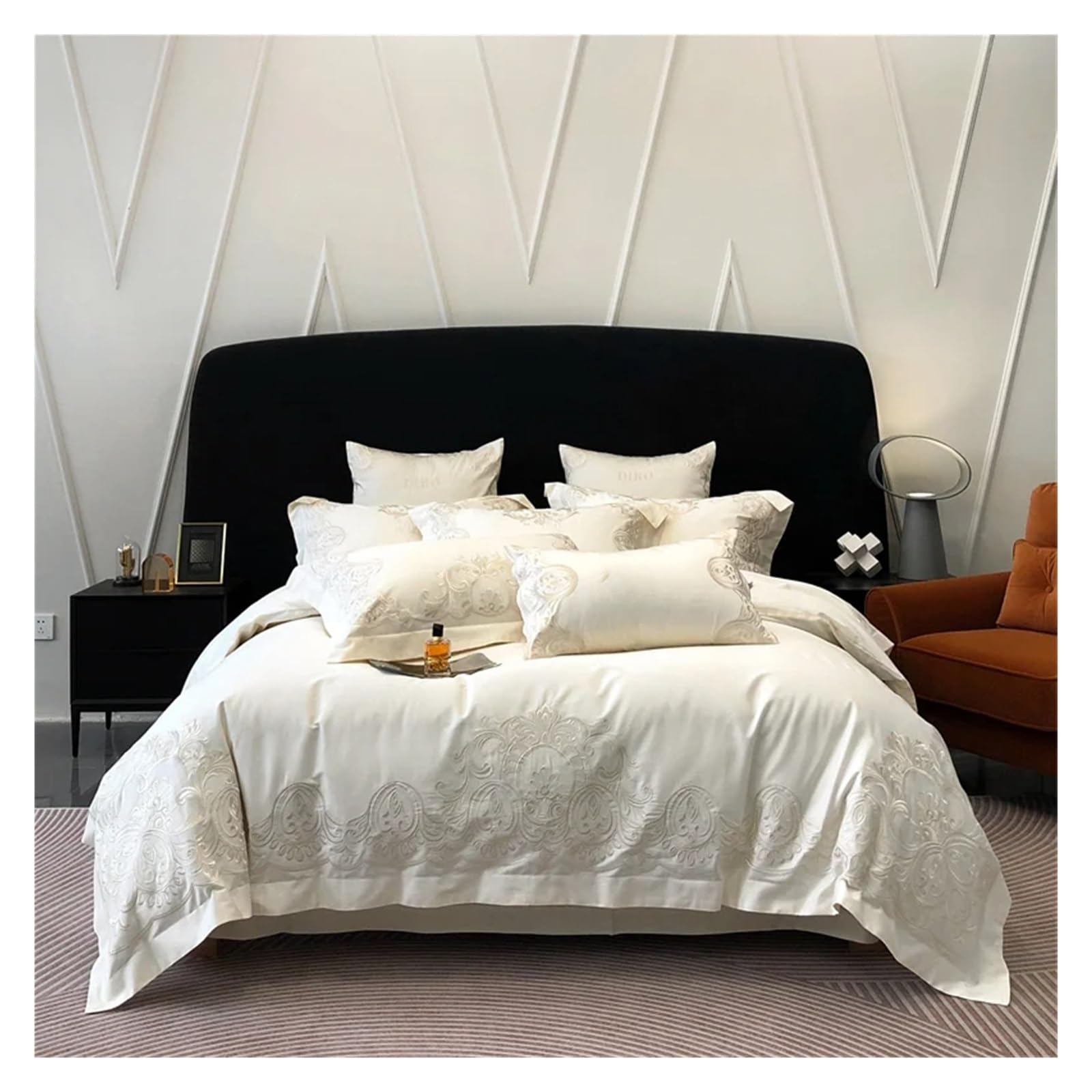 bawełna egipska, Kremowy biały różowy czerwony 1000TC egipska bawełna luksusowy(Bianco,Queen Size 4pcs)