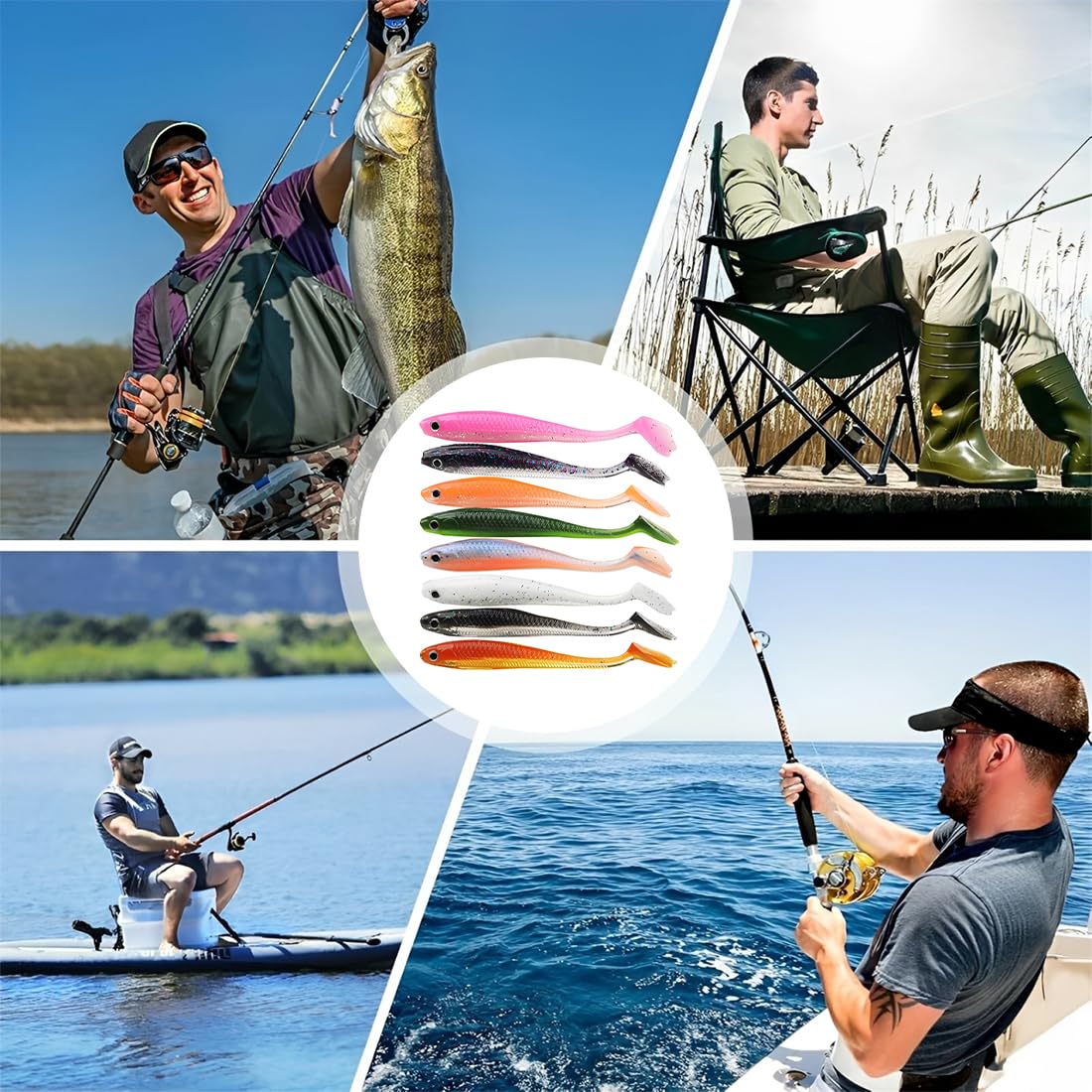 8 Piezas Jigs Señuelos De Pesca Que Se Hunden De Metal, Pesca Con Señuelos Blandos De Cola En T, Adecuado Tanto Para Agua Dulce Como Salada — view 6