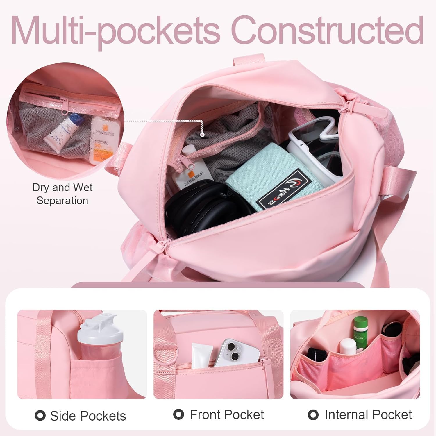 Mini bolsa de gimnasio para mujeres y niñas, pequeña bolsa de gimnasio con compartimento húmedo, impermeable, bonita bolsa de deporte para entrenamiento, Rosa, 14 pulgadas, pequeño