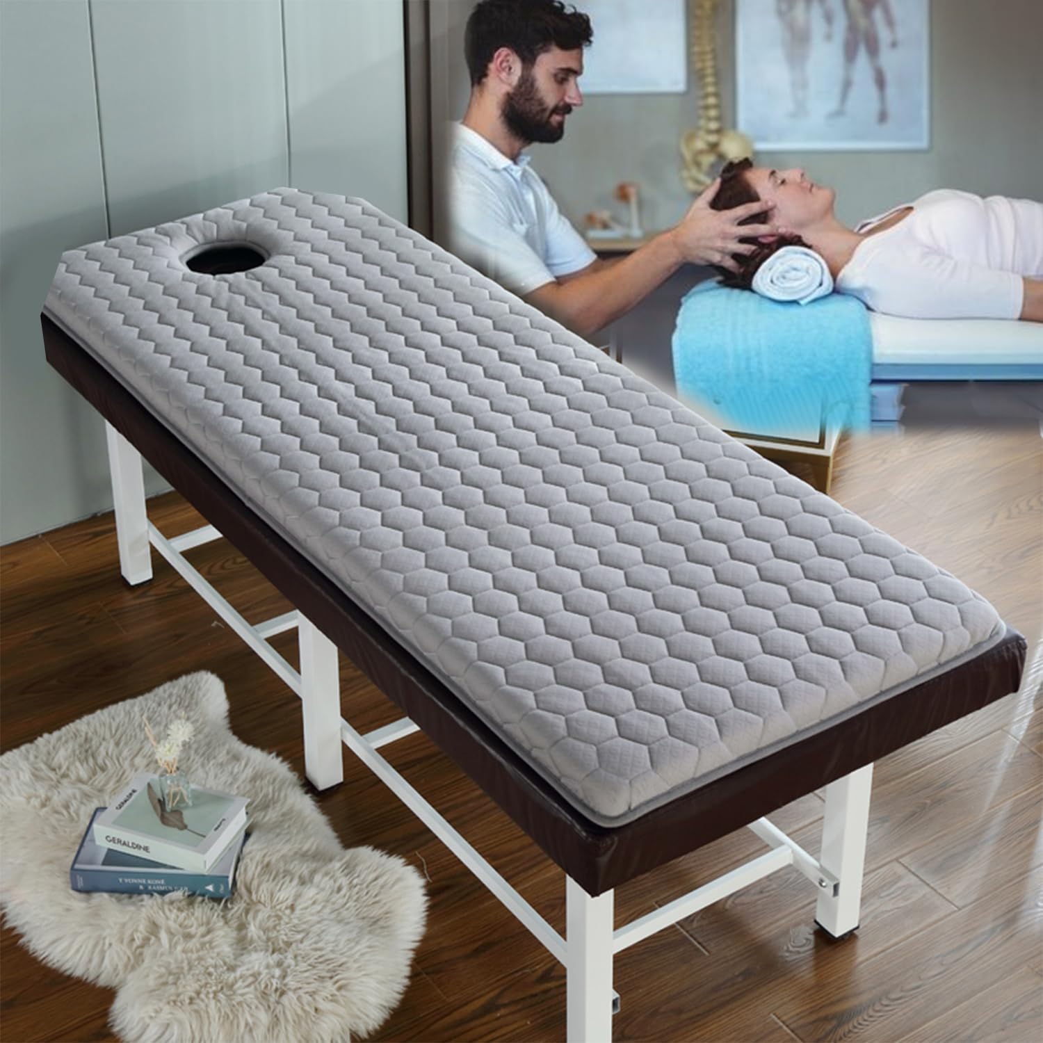 LXJDDLD Beauty Salon Mattress with Hole,Massage Table Lash Bed Mattress Topper Memory Foam,Trapezoidal Head Spa Bed Mattress Pad,Lash Bed Mattress without Bed,Grey,80x190cm 6cm