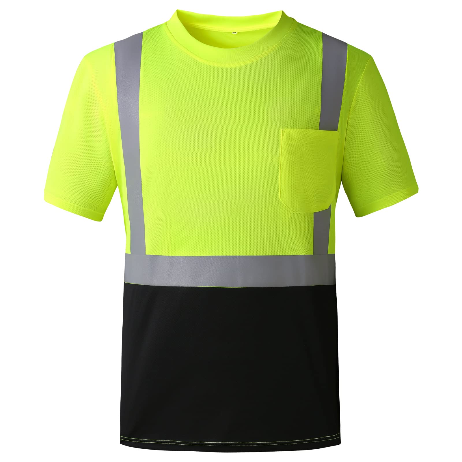 SKSAFETY High Visibility Classic T-Shirts Quick Dry Class 2 Safety Shirts for Men＆Women, Quick Dry Reflective Short Sleeve Breathable Birdeyes T-Shirt with Pocket for Construction work. Large