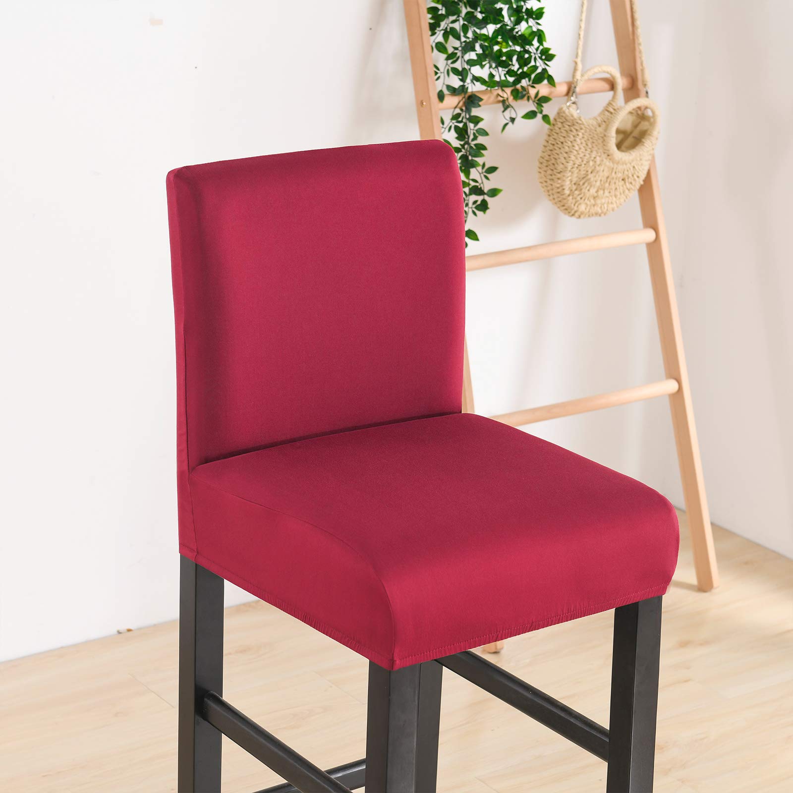 Housse de chaise à dossier court rouge bordeaux : lot de 6 protections pour tabouret de bar