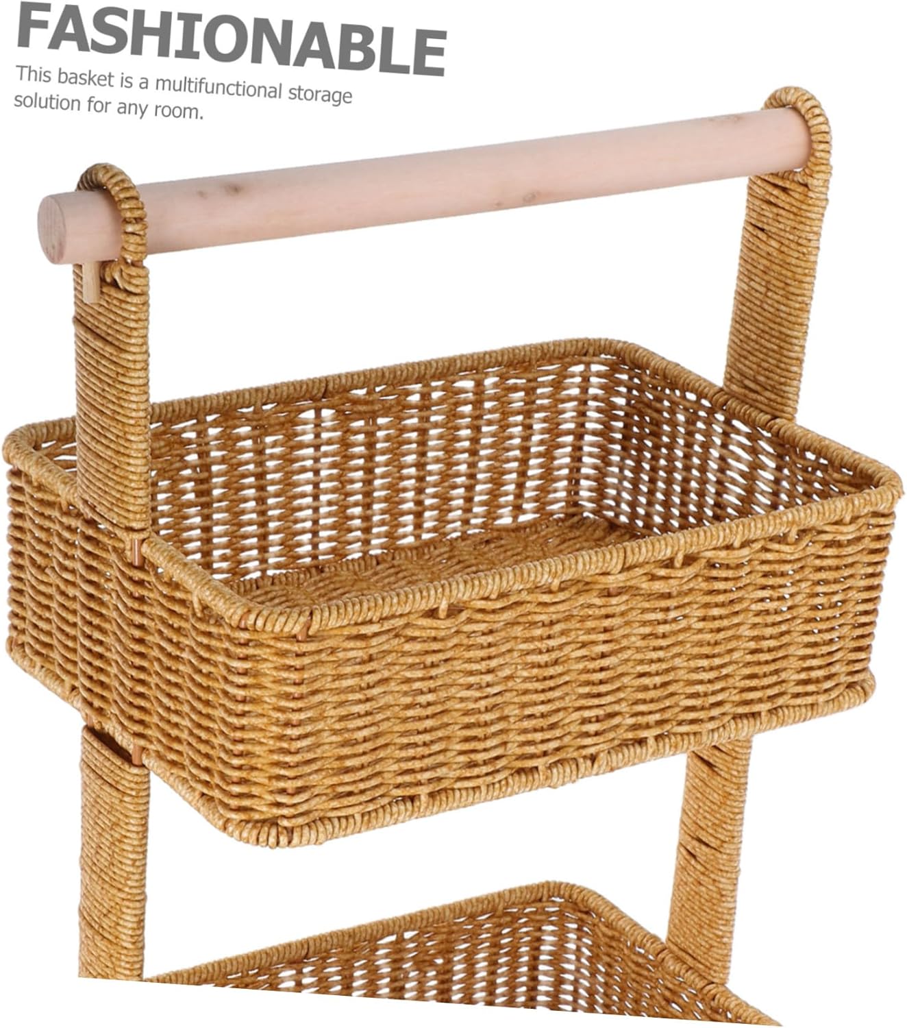 PRETYZOOM 2tier Hanging Storage Hand Woven Double Rattan Style Organizer for Boho Decor for Kitchen Bathroom and Living Room Storage