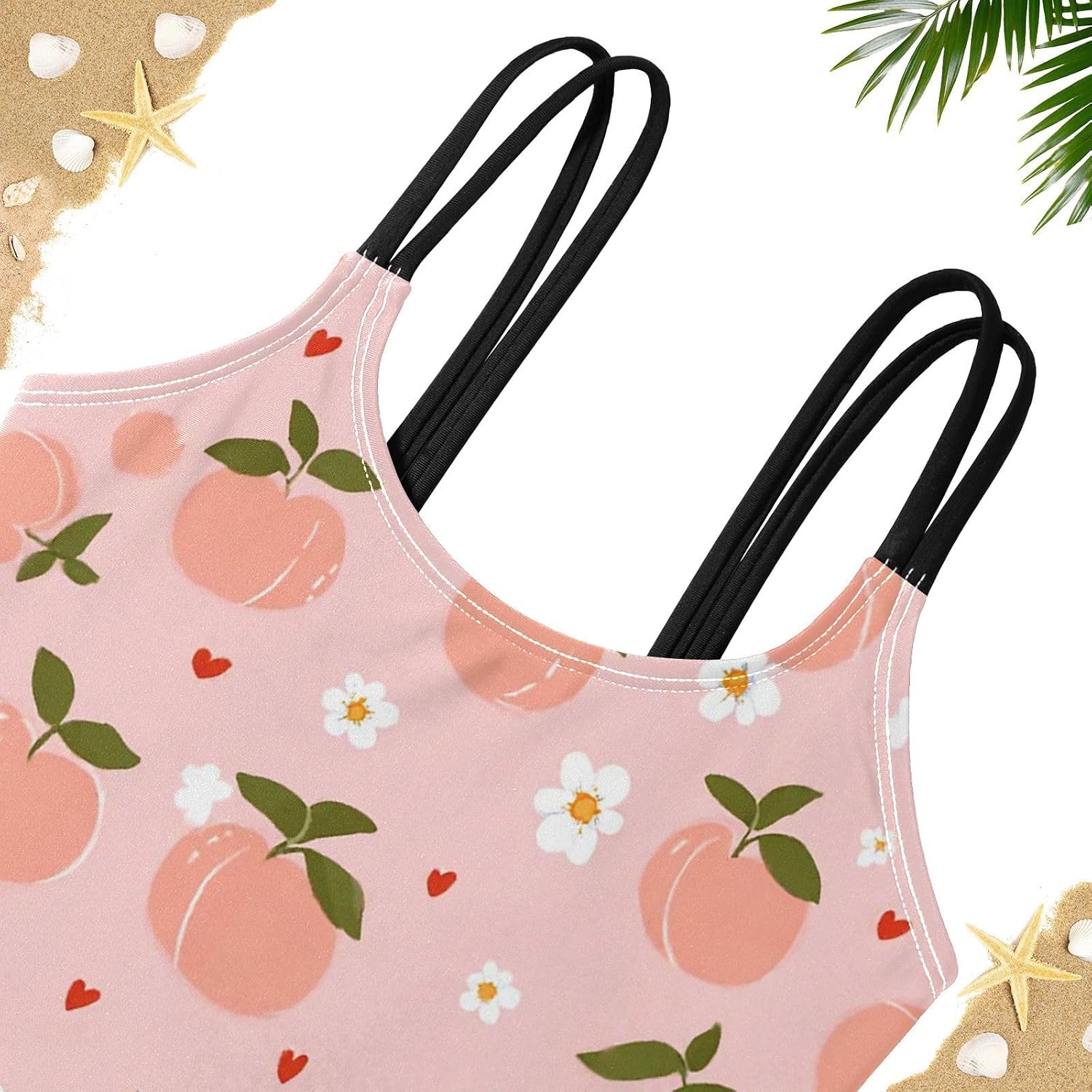 visesunny Girls Two Piece Swimsuits Pink Peach Design Girl's Bikini Sets Bathing Suits for Girls Size 5-12Y
