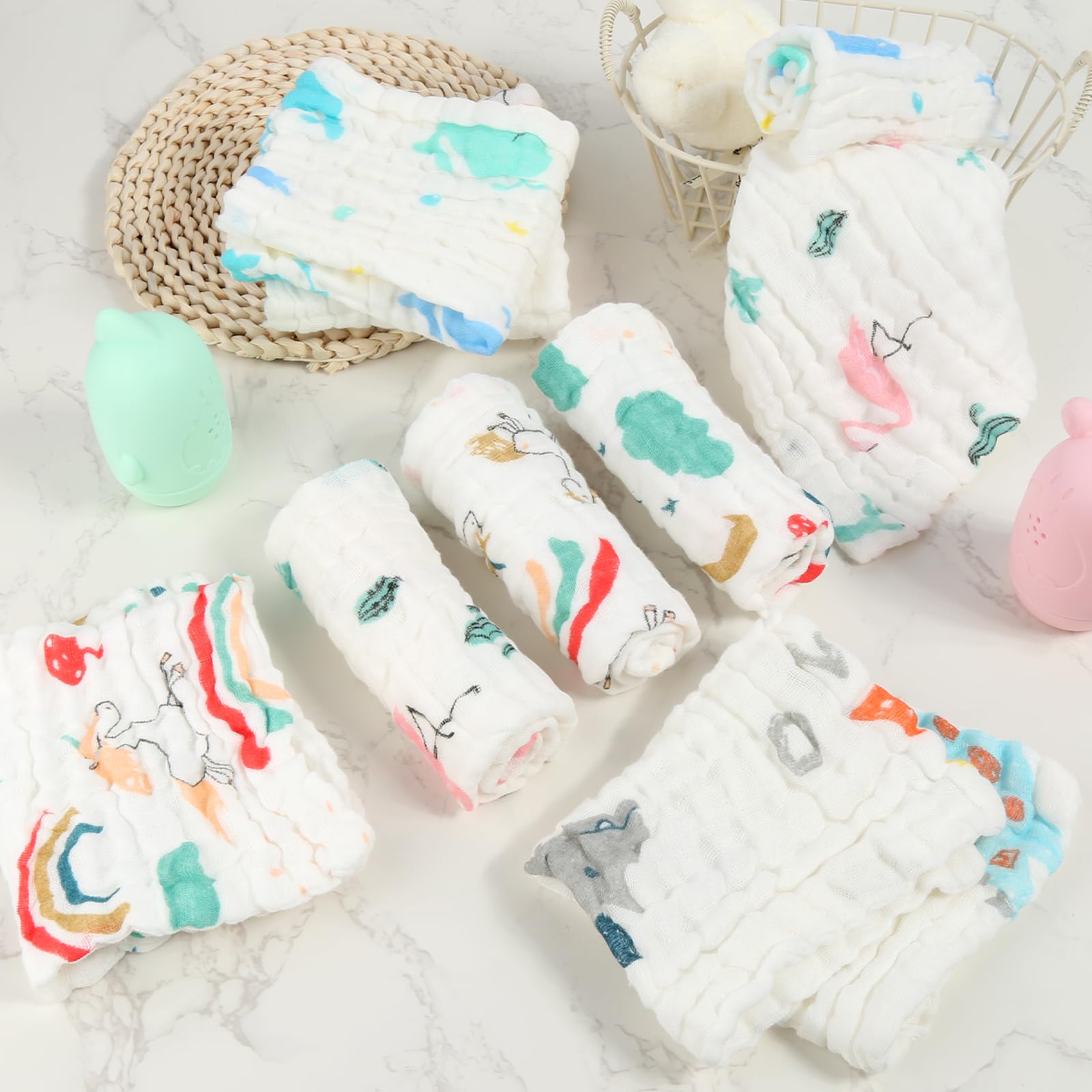 Kigift 10 Pack Muslin Cloths for Baby 23 x 24cm Burp Cloths for Baby Reusable Muslin Squares Baby Essentials - Image 2