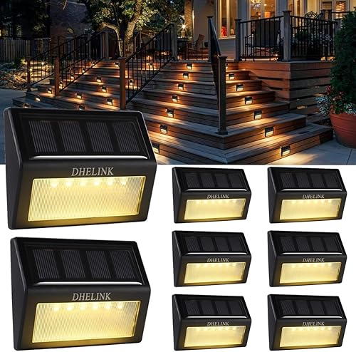 Paquete de 8 luces solares para exteriores, luces LED solares para escalones, impermeables, color blanco cálido, encendido y apagado automático,