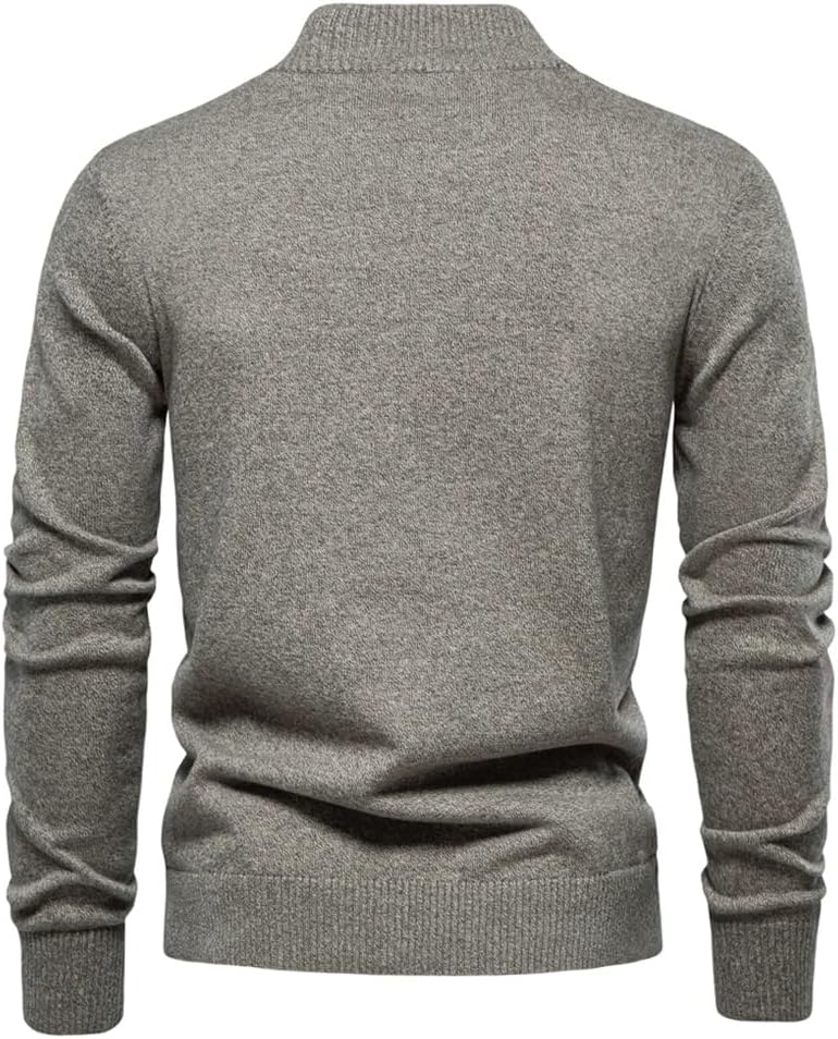 Men's Stand Up Collar Cotton Ribbed Knitted Cardigan Solid Color Casual Loose Button Design Knitted Cardigan Sweater