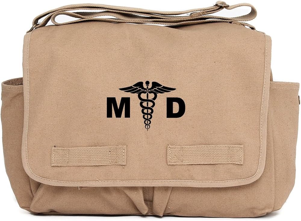 MD Medical Doctor Canvas Messenger Shoulder Bag in Mocha & Black Messenger Bags