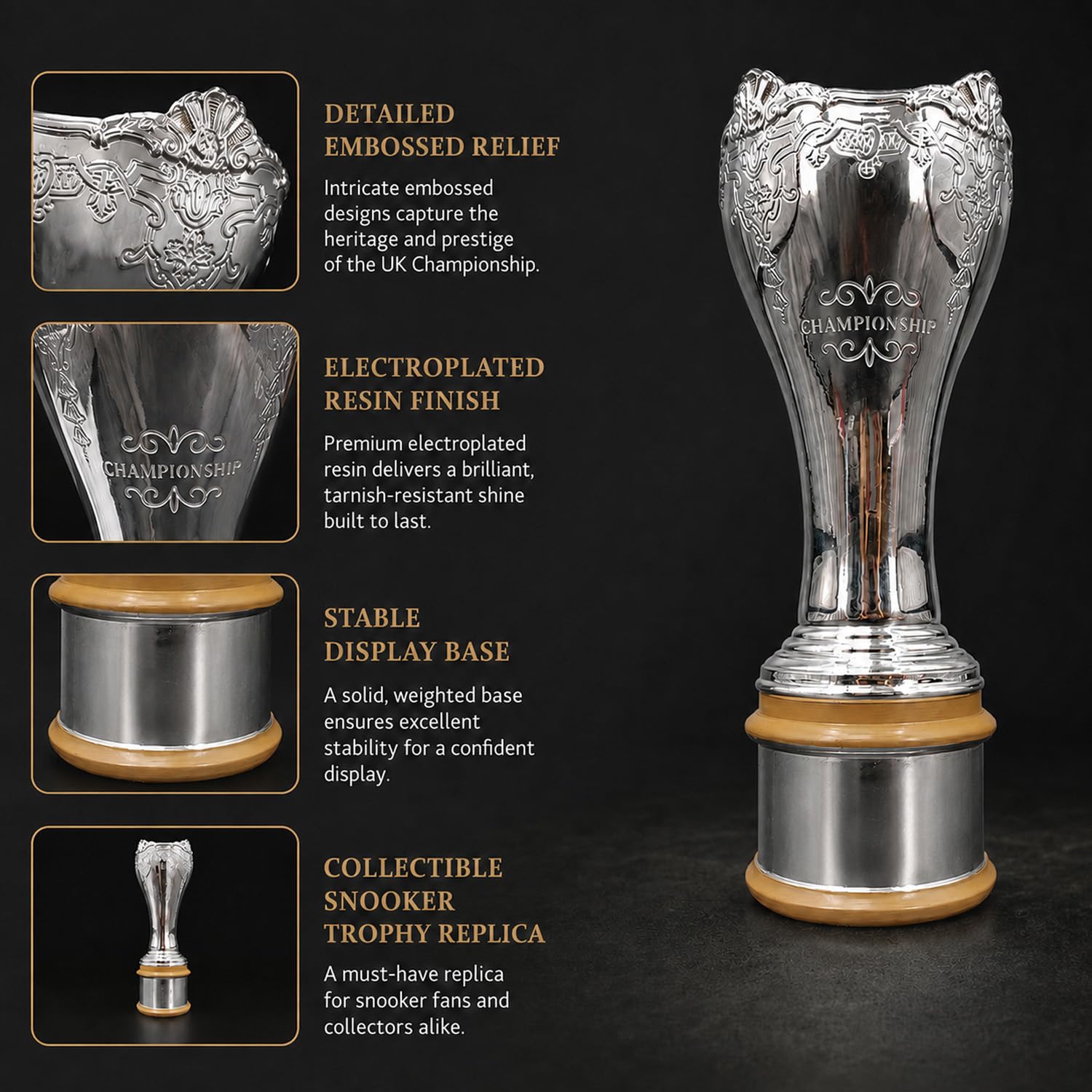 Snooker UK Meisterschaft Trophäe Replica, Billard Sieder Pokal | 40 cm Silberharz Champion, Sportmemorabilia Sammlerstück, Deko für Schreibtisch und Regal, Geschenk für Fans