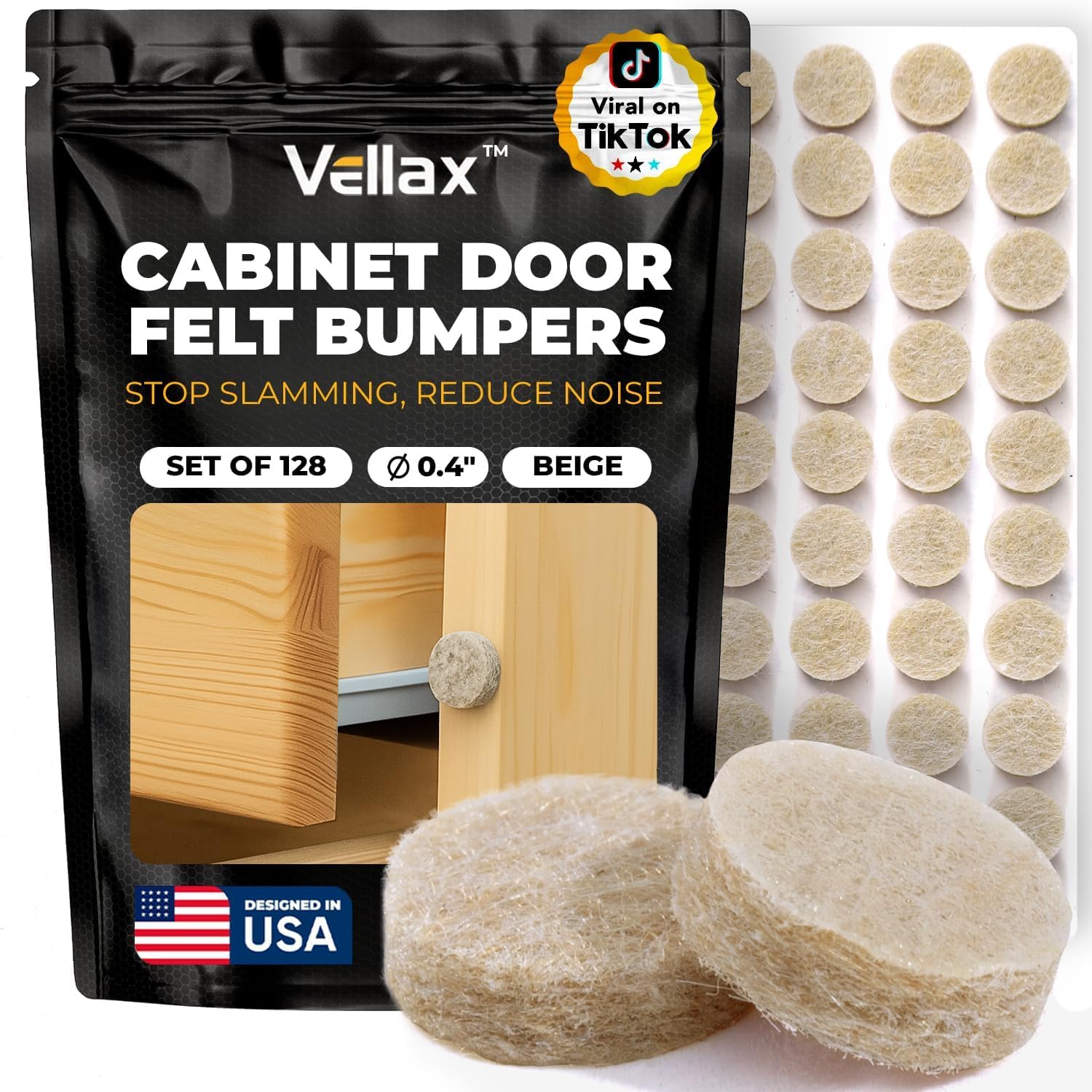 Snapklik.com : 128 Cabinet Door Felt Bumpers 0.4" Sand Beige Self ...