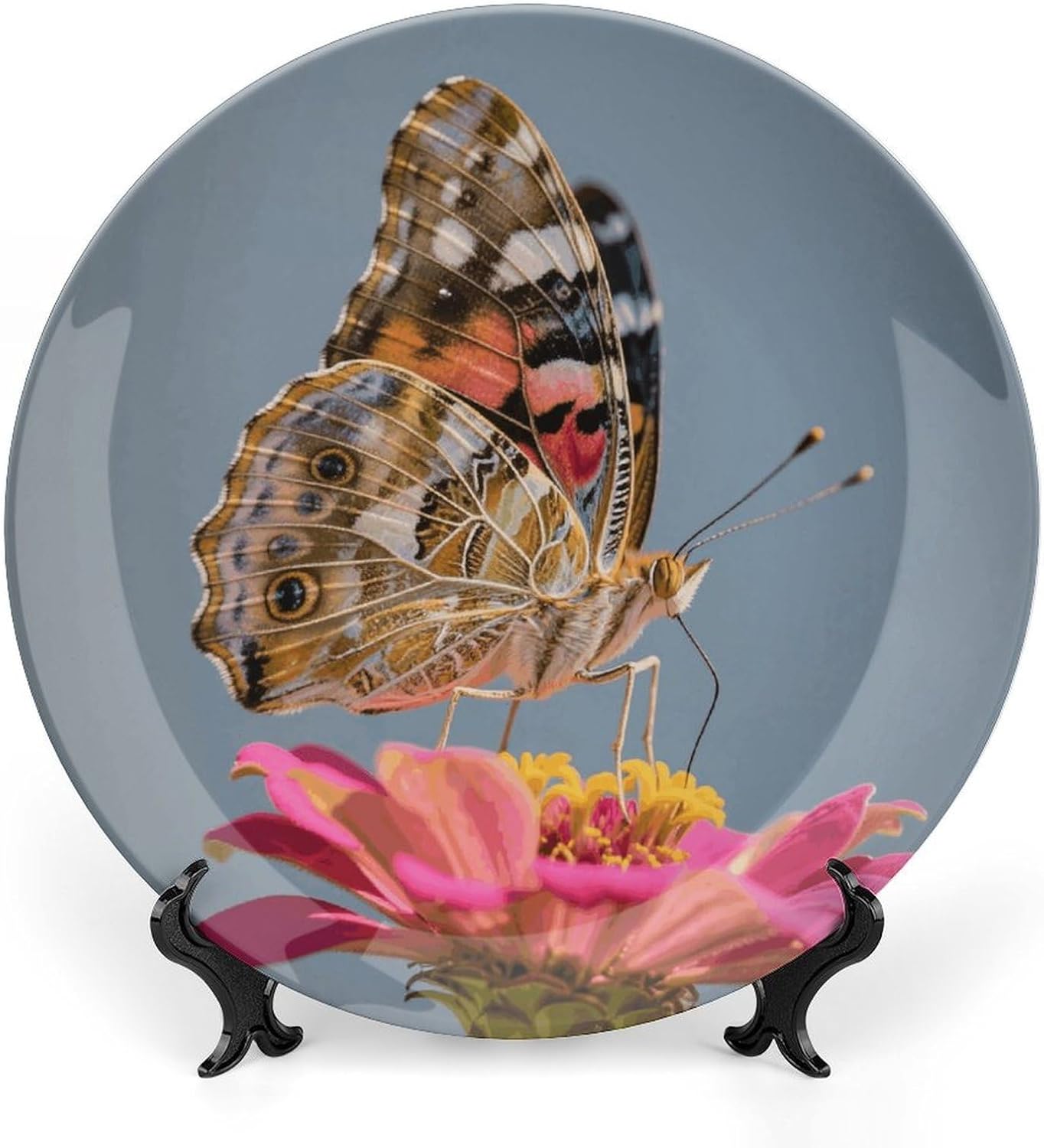 Colorful Butterfly Decorative Plates Bone China Plates with Stand for Display 10inch Round Ceramic Dinner Plates Dessert Plate for Kitchen Party Coffee Table Decor Art