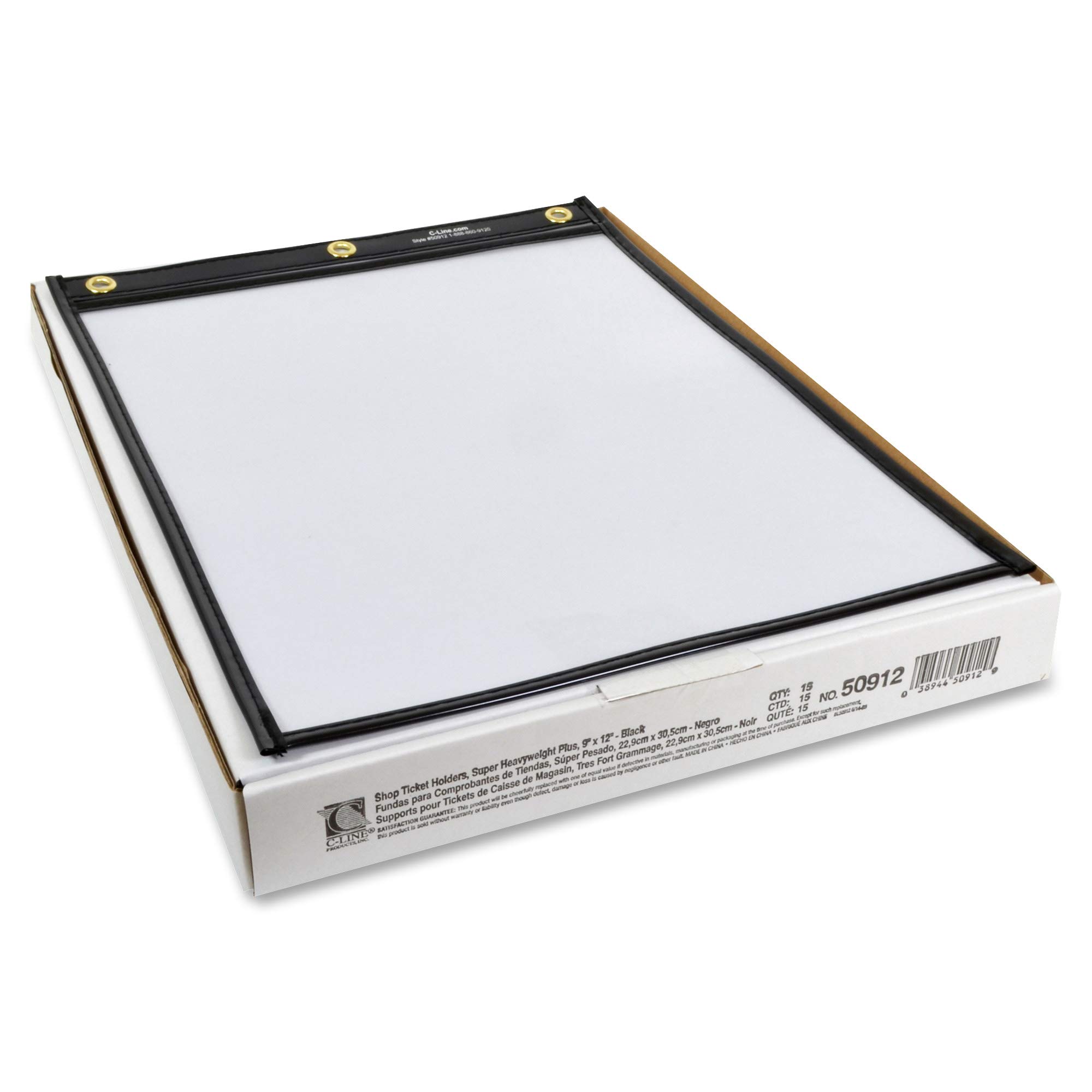 Heavy Duty Super Heavyweight Plus Stitched Shop Ticket Holder, Black, 9 x 12 Inches, Box of 15 Shop Ticket Holders (50912)