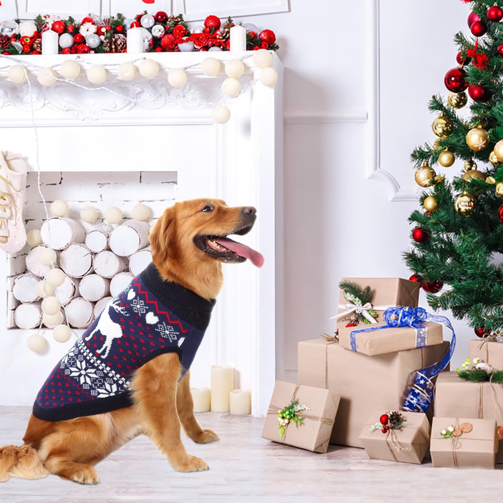 SCENEREAL Strickwaren Hundepullover Winterkleidung - Weihnachten Hund Pullover Xmas Kleidung Warme Mäntel Klassisches Muster