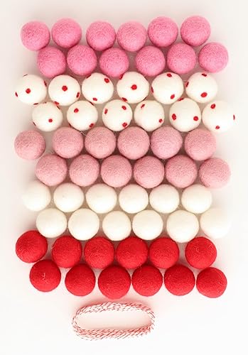 Mini Felt Factory Felt Ball DIY Christmas Garland Wool 60 Poms 1in Pink Red White Seasonal Home Decor 10 Feet String Craft Supplies
