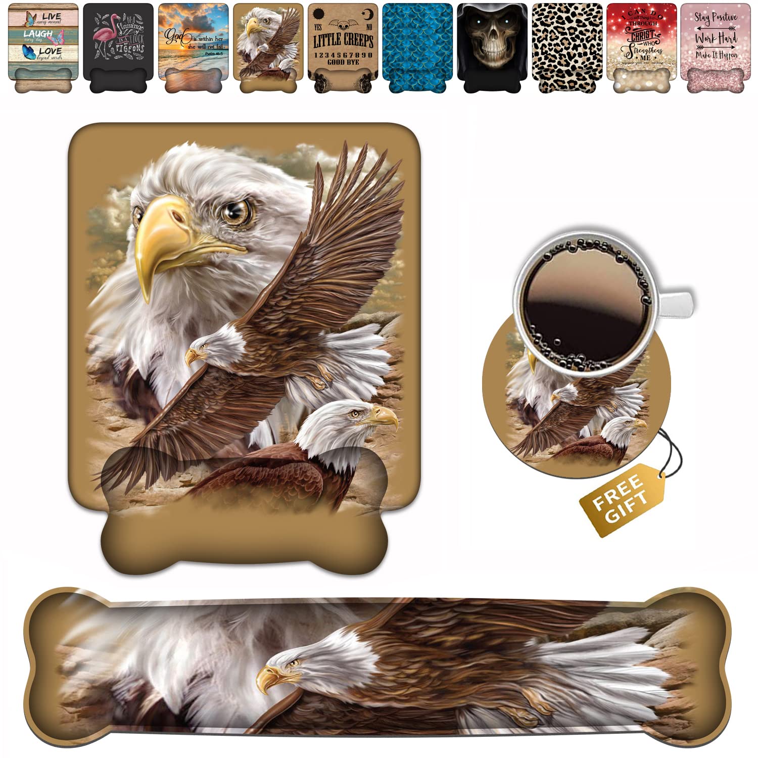 Keyboard Wrist Rest and Mouse Pad Wrist Support Set with Coasters, Non-Slip PU Base, Easy Typing and Relieve Wrist Pain, Perfect for Home Office Working Studying, Bald Eagle