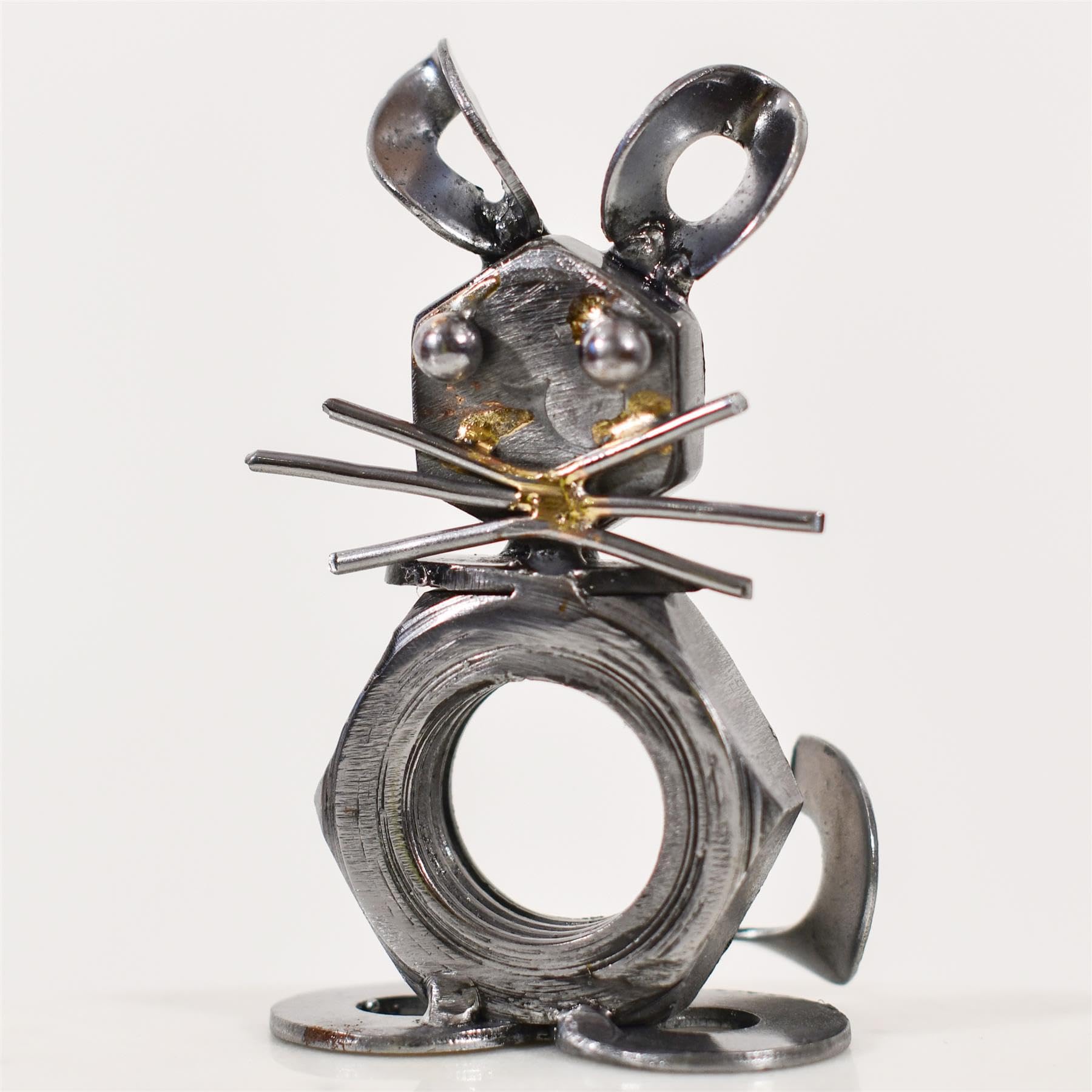 Black Country Metal Works Silver 'Toffee' The Rabbit Scrap Metal Art Sculpture Ornament Recycled Home Decor Made From Nuts And Bolts - 9Cm