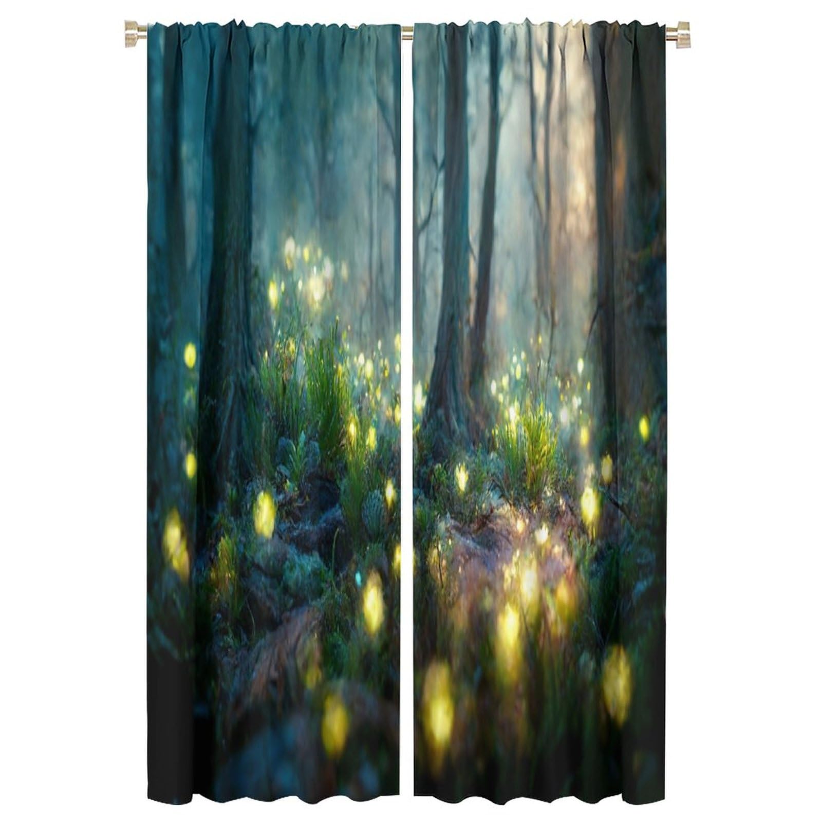 Dark Night Forest Curtain,Forest Path with Glowing Fireflies for Kids Boy Girl Baby Bedroom Nursery Living Room Decor Drapes 2 Panels 42x63in, Style-5