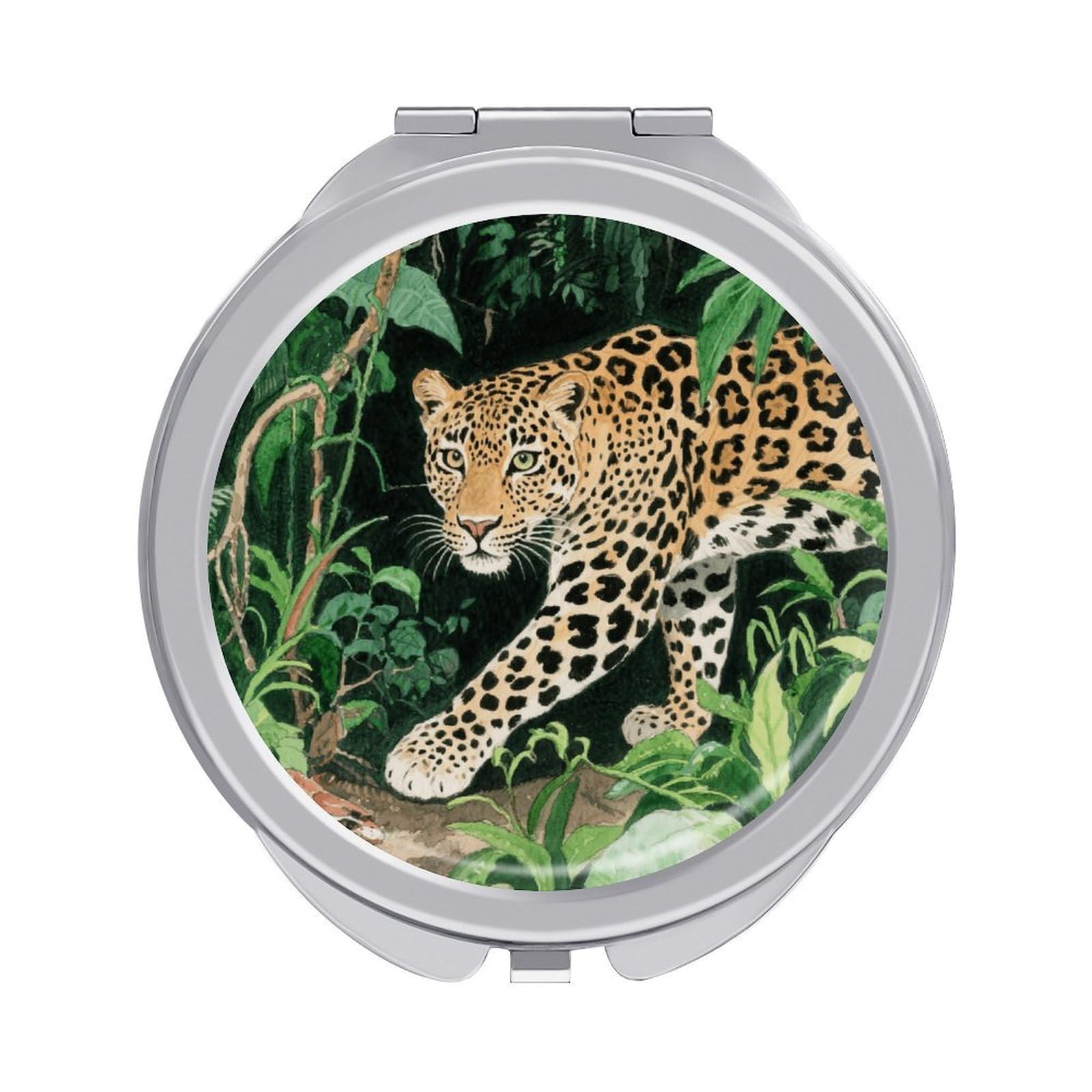 Fekiloot Style Jaguar Travel Makeup Mirror Handheld Compact Mirror Portable Pocket Mirror Double-Sided 1X/2X Magnifying For Handbag And Purses