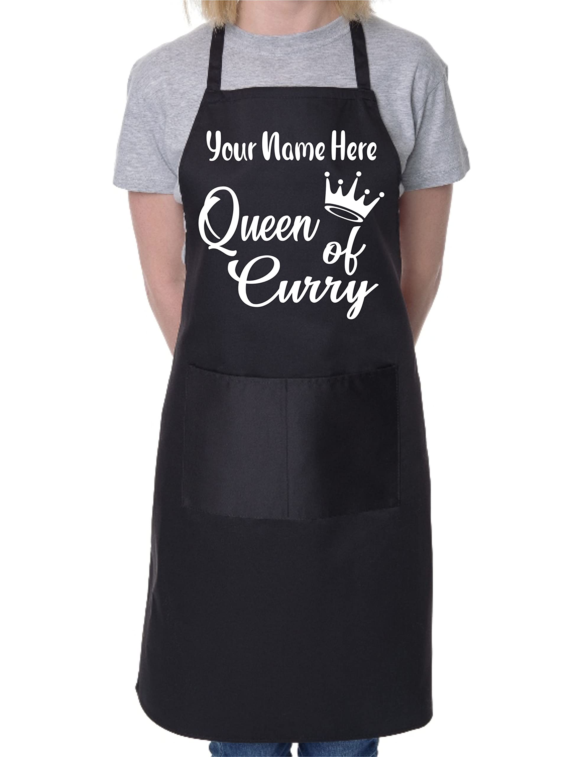 Print4U Personalise This Apron Queen Of Curry Any Name Here BBQ Cooking Apron Black