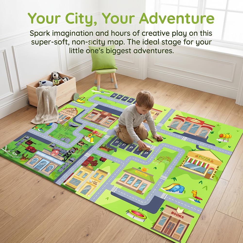 Tappeto da gioco per auto giocattolo, Tappeto Stradale per Bambini, per Bambini AntiscivoloTappetos Soggiorno e Camera da Letto -80×120cm