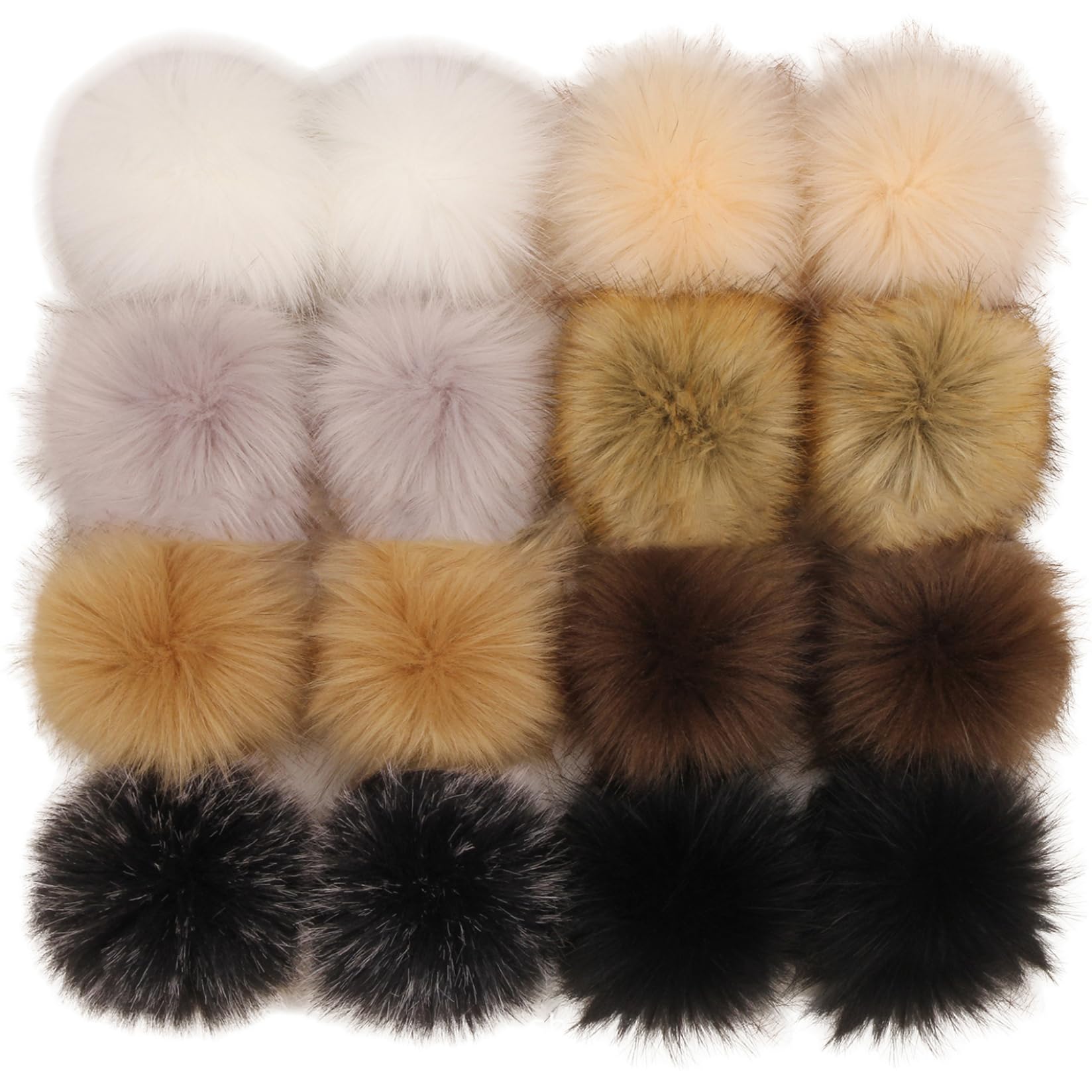 CAKEEYUM Faux Fur Pom Poms for Hats 16Pcs Soft Fluffy Pom Balls 3.9'' Poms for Hat with Elastic Band DIY for Knitting Hat Shoes Scarves Bag Faux Fur For Hats For