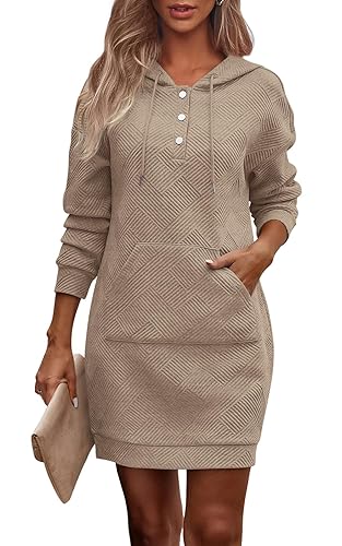 Womens Long Sleeve Hoodies Dress 2026 Fall Texture Button Oversized