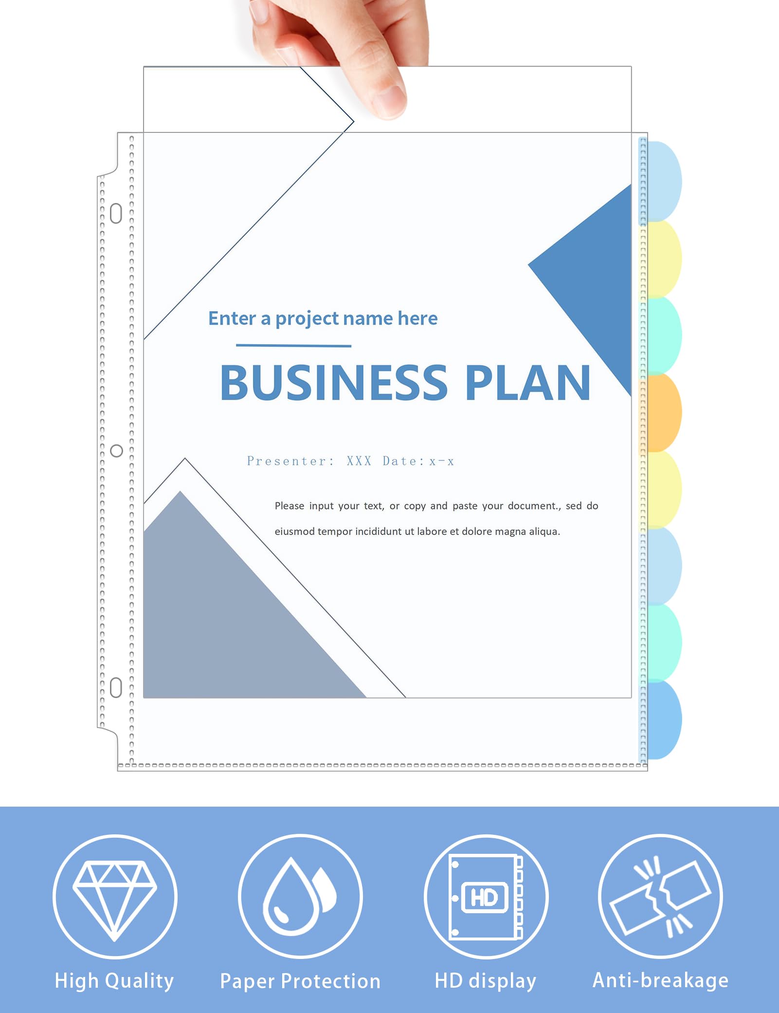 Transparente Blattschoner mit Registerkarten für 3-Ringordner, Ordner-Trennblätter mit 8 Registern, transparente Kunststoff-Notizbuch-Seitenteiler mit Taschen, 5 Sets
