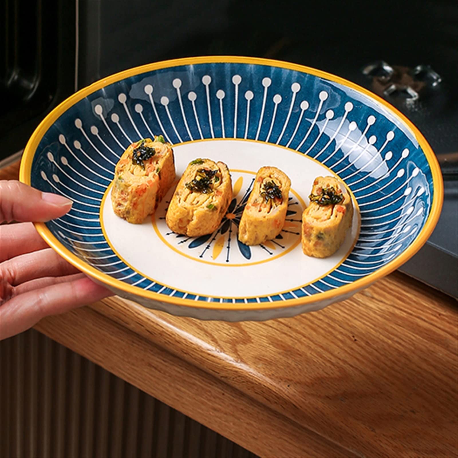 Pastaschalen Speiseteller Keramikteller, Haushaltsscheibe, Küche, Speiseteller, rundes Besteck, Vintage-Dessertteller, einfacher flacher Teller, Einzelpackung, Viererpackung Essteller(E)