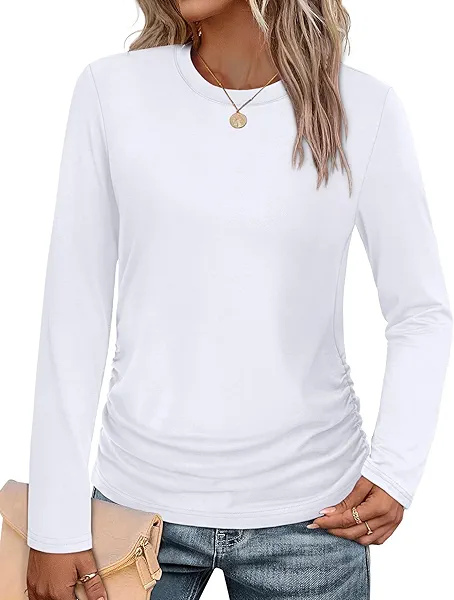 SAMPEEL Long Sleeve Shirts for Women Ruched Fall Tops Crew Neck T Shirts Fashion Clothing 2025