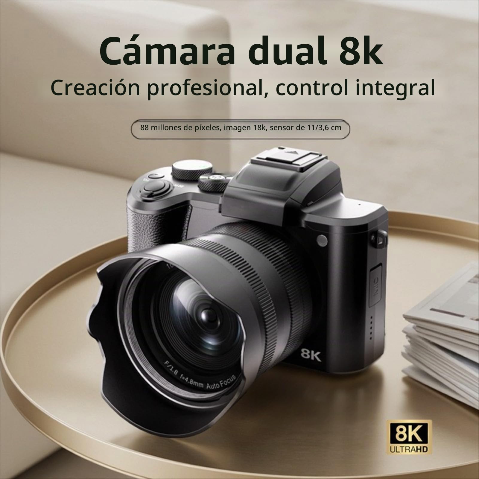 Topiky Cámaras Digitales 8K para Fotografía, Enfoque Automático 88MP WiFi Cámara Profesional con Zoom 16X de Doble Lente Cámara Web Selfie CAM con Pantalla Táctil de 3,2 Pulgadas Flash