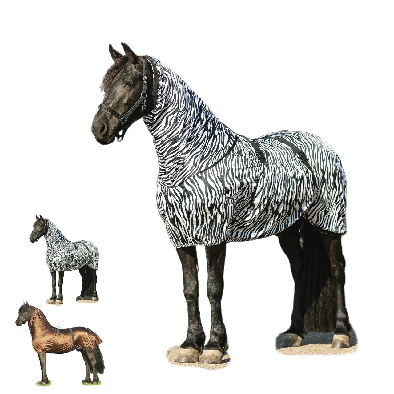 NETPROSHOP Ekzemdecke speziell für Friesen und Barockpferde atmungsaktiv Fliegendecke Größe 135-185, Groesse:135, Farbe:Zebra