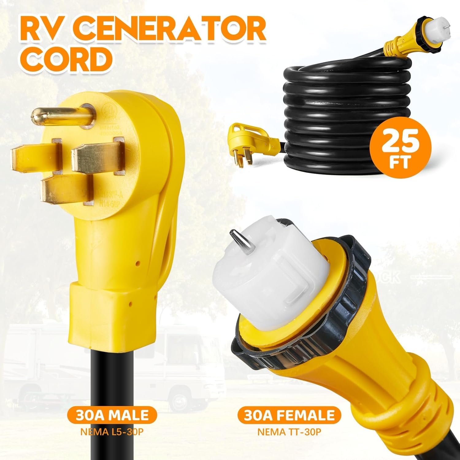 50 Amp Generator Cord 25FT and Power Inlet Box, NEMA 14-50P Male to SS2-50R 125/250V Twist Lock Connector with Pre-Drilled NEMA SS2-50P Generator Inlet Box for Generator to House