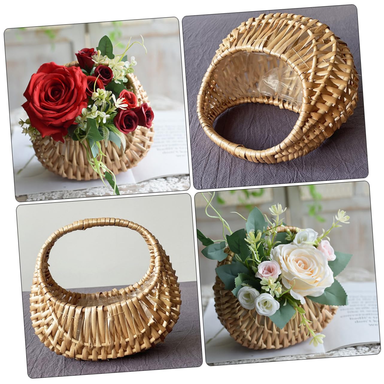 Blumenmädchenkörbchen 3 Stück aus Weidengeflecht für Hochzeiten | Handgewebt, mit Henkel und Einzigartiger Form, Leichter Aufbewahrungskorb, für Balkon und Korridor