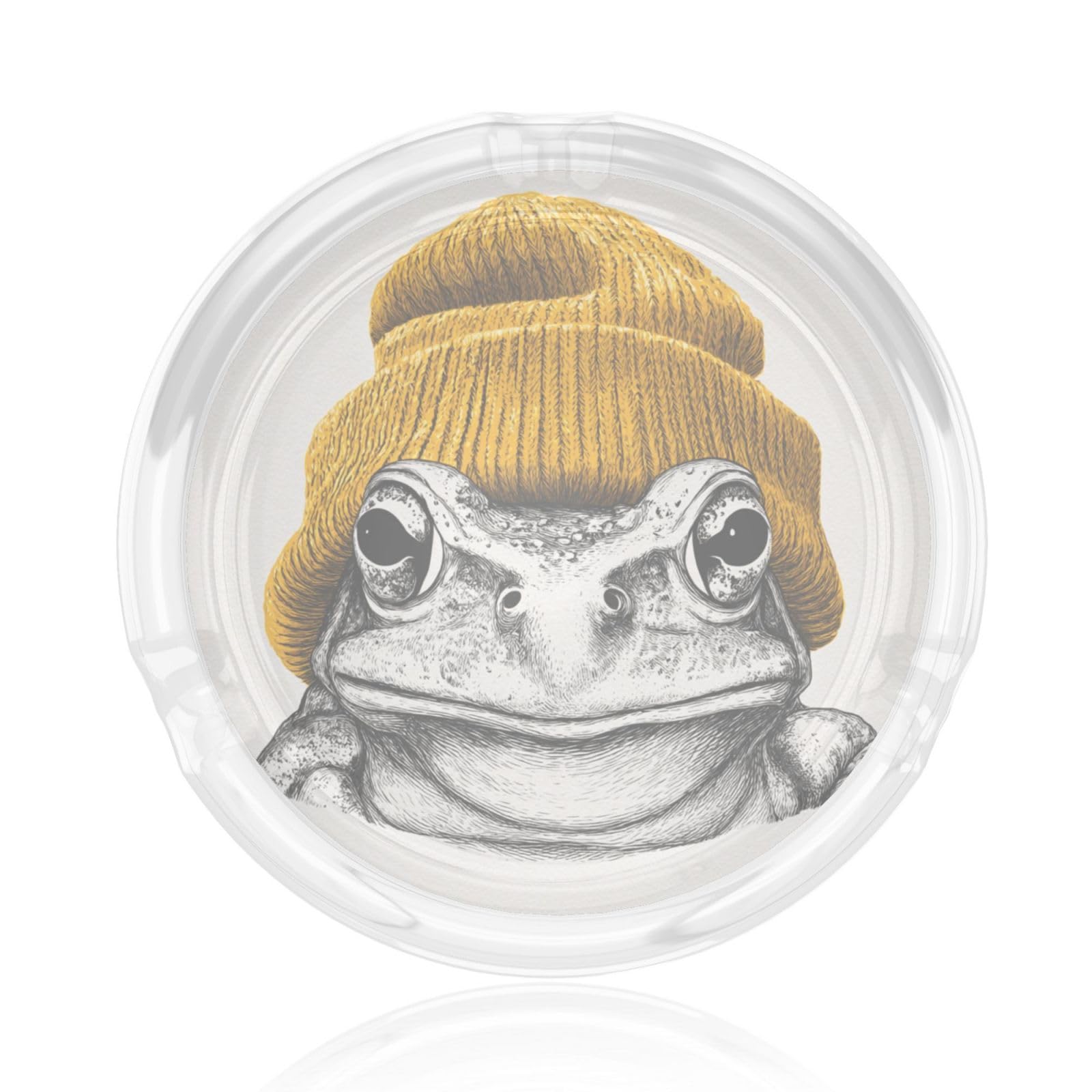 Frog Wearing Yellow Beanie Glass Ashtray For Cigarettes Ash Trays Case For Home Office Decor