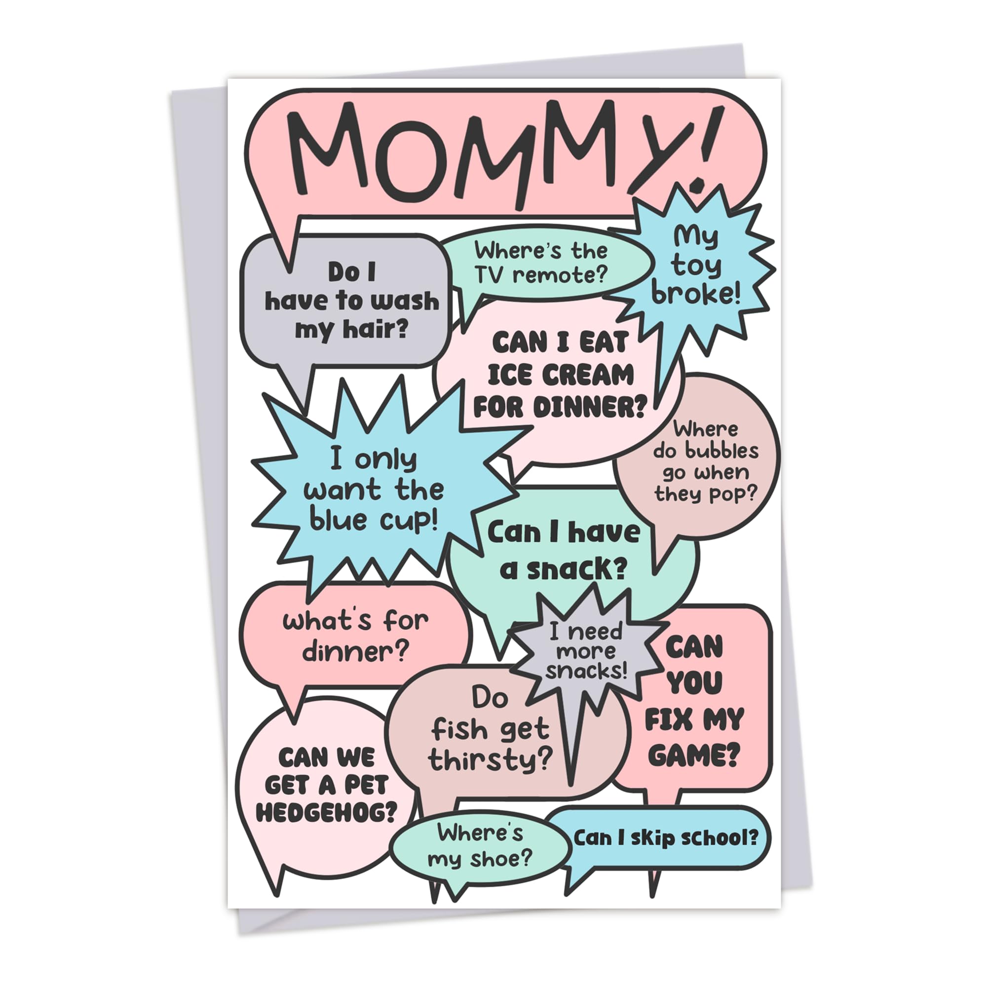 Honeyplum Funny Mothers Day Card Featuring Kids Conversation Bubble Questions - Gift to Wife, Sister, Daughter, Daughter in Law - 4 x 6 Inches