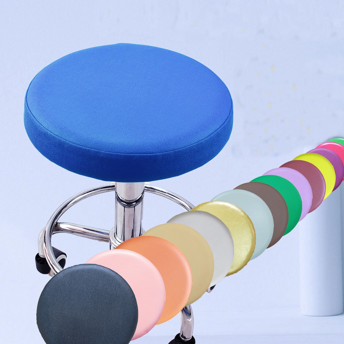 Levoberg Hocker Bezug Schutzbezug für Rundhocker aus Kunstleder rund Bar Bezug Sitz Kissen Blau Durchmesser 40cm