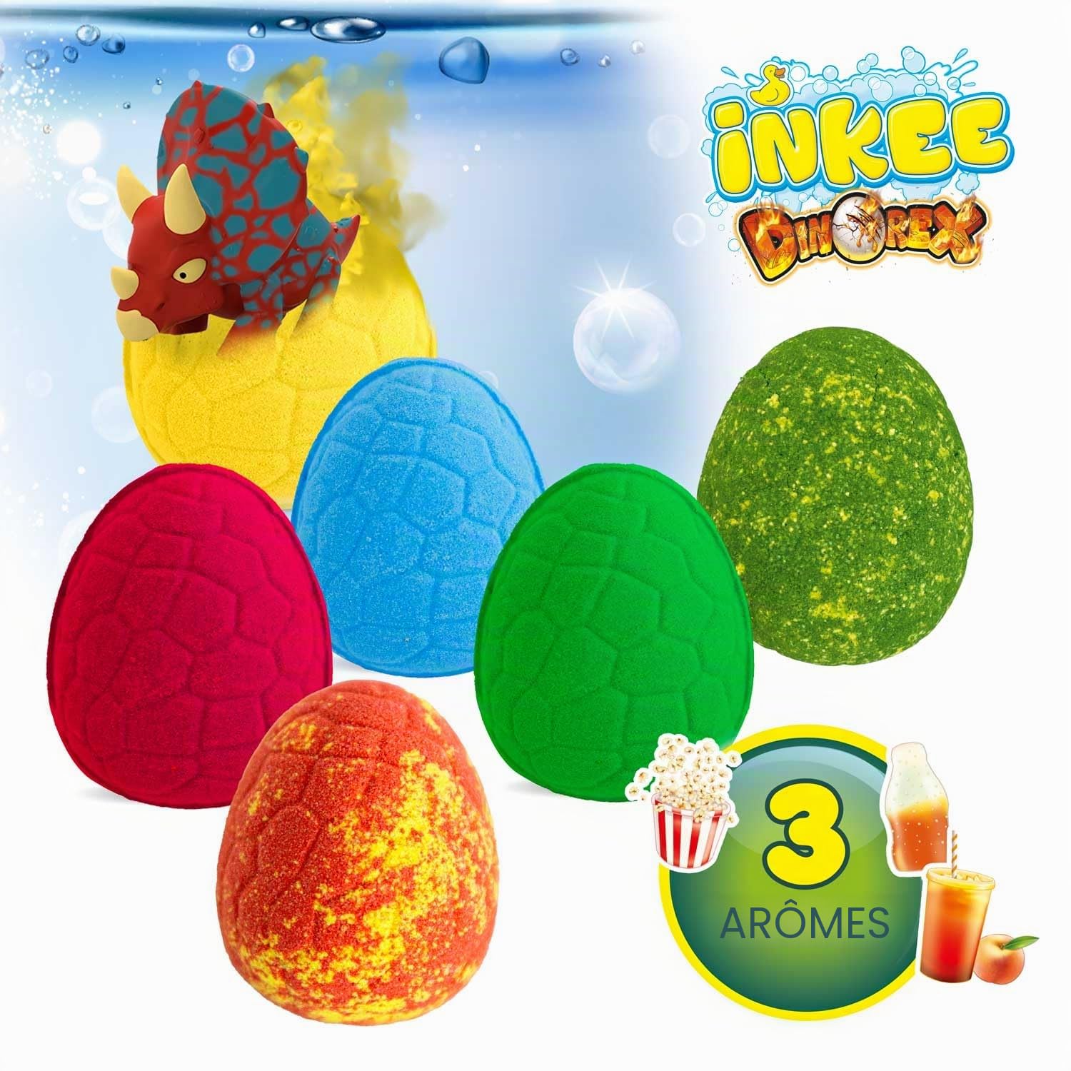 INKEE Coffret de Bain DINO | Set de Bain avec 6 bombes de bain surprise - Boules de bain avec figurine Dinosaure à l'intérieur