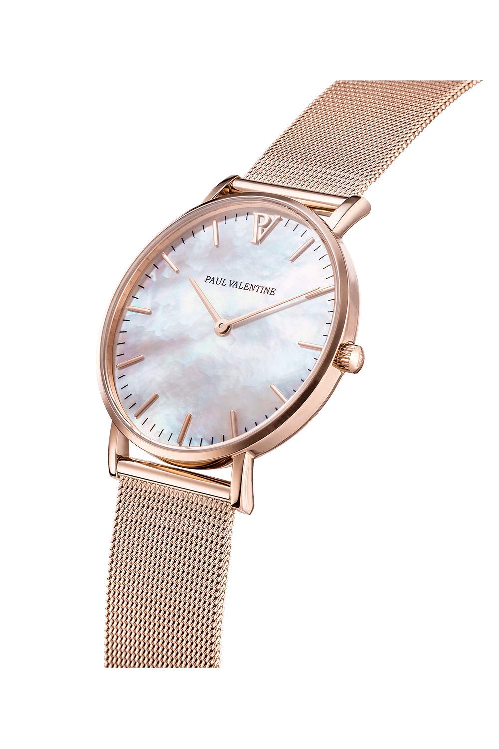 PAUL VALENTINE - Hochwertige Damenuhr in verschiedenen Größen und Farben - Armbanduhr mit stilvollem Metallic-Ziffernblatt, kratzfestes Glas, schmales Mesh-Armband