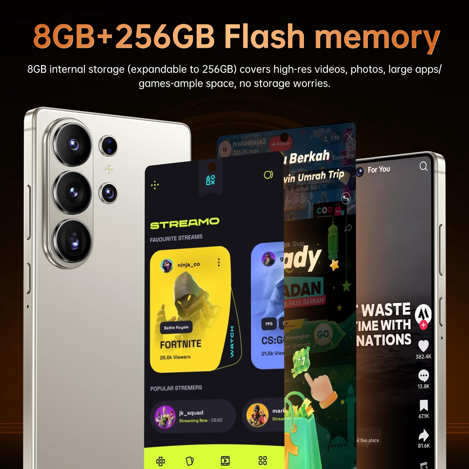 I26 Ultra – Smartphone senza SIM da 6,8" HD+ | 8 GB di RAM, 256 GB di spazio di archiviazione | Fotocamera da 108 MP, doppia SIM | Android 15, 4G LTE, Face ID, GPS | Smartphone economico con batteria