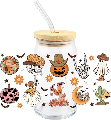 Miniatura 2 de 10 calcomanías de transferencia UV DTF impermeables para tazas de 16 oz taza de café helado, tazas de vidrio frotar en calcomanías de transferencia