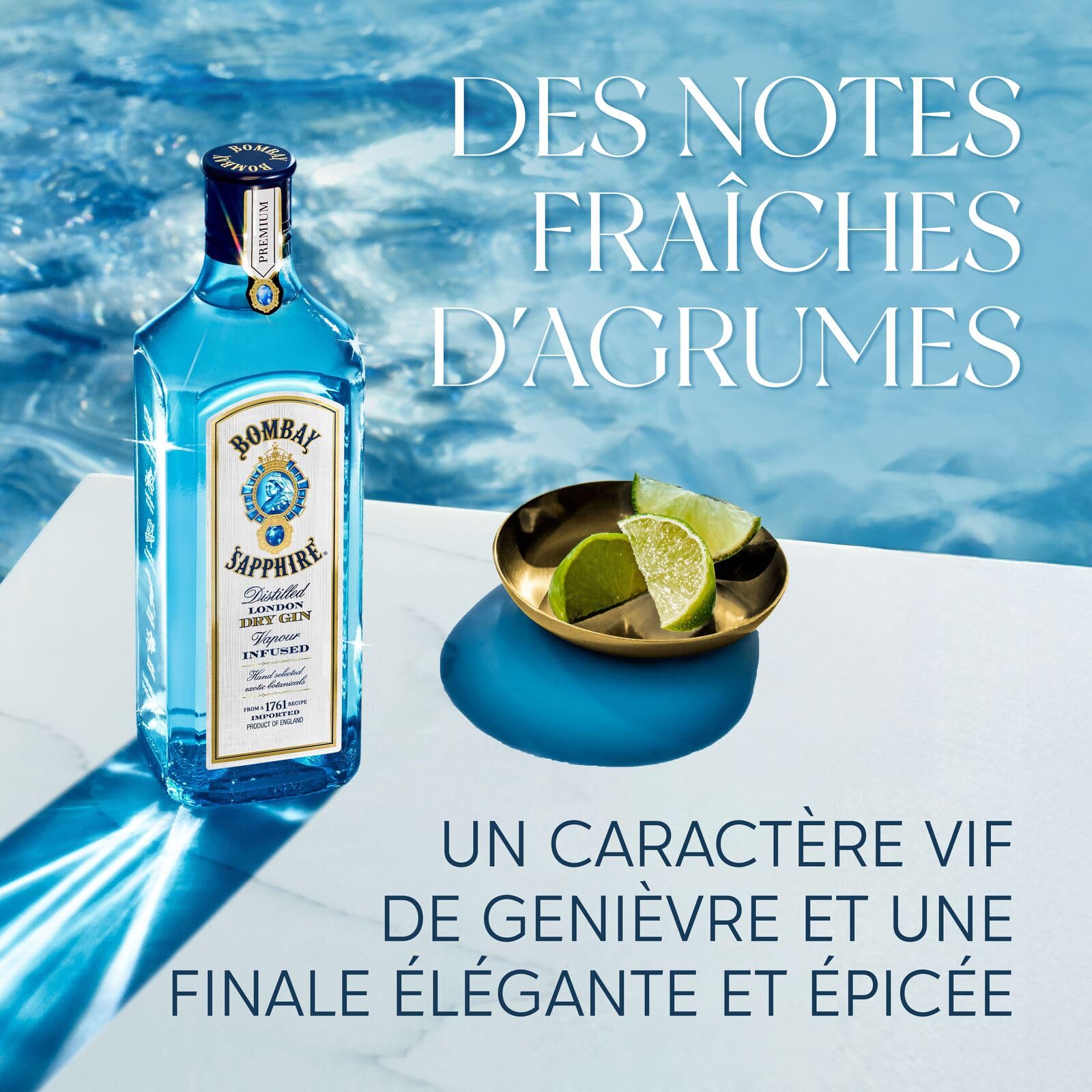Bombay Sapphire London Dry Gin, 40 % vol., 70 cl / 700 ml, Un Spiritueux Infusé à la Vapeur, Élaboré à Partir de 10 Plantes Aromatiques Rigoureusement Sélectionnées à la Main