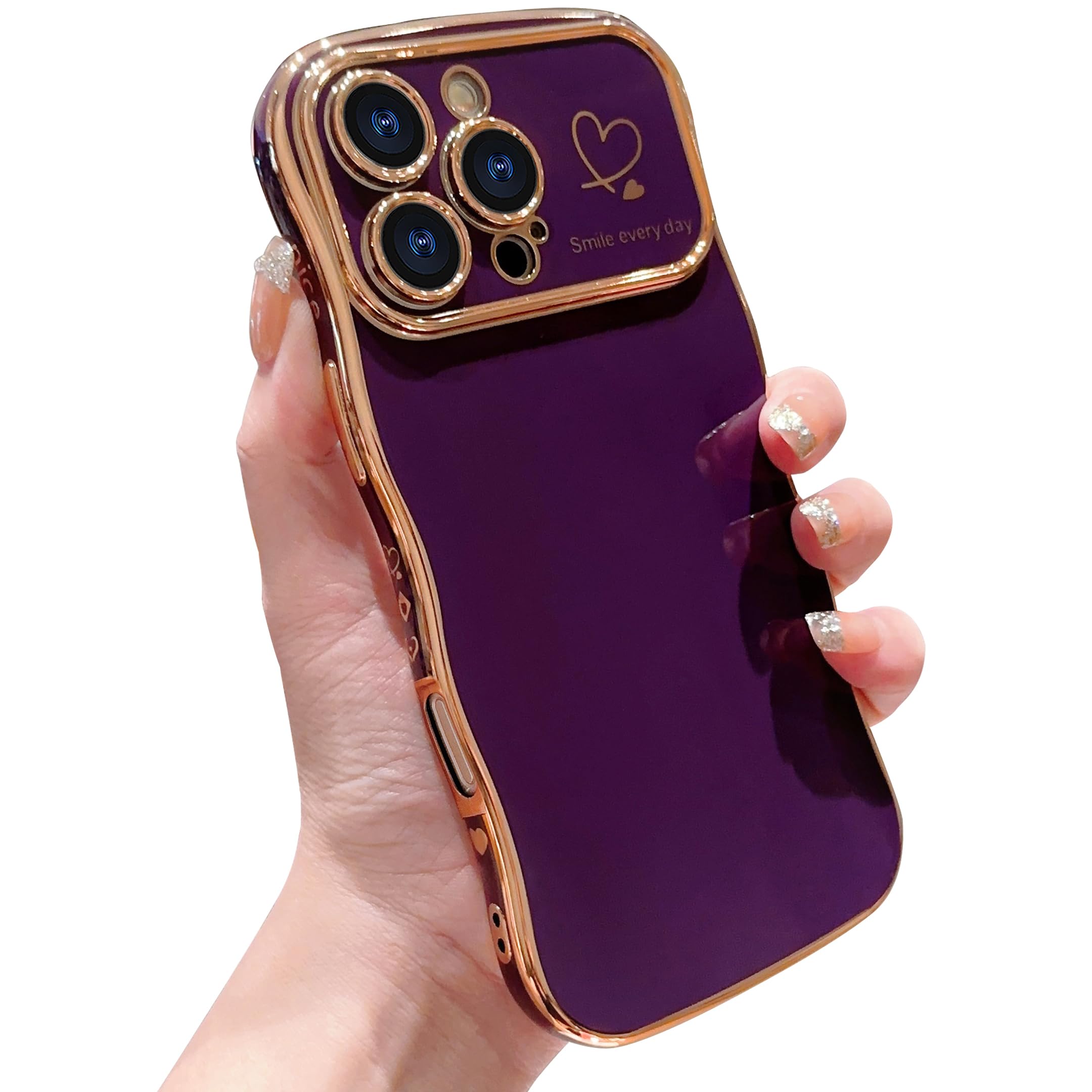 IDweel Galaxy S25 Case For Women - Cute Dark Purple Wave Frame With Heart Design