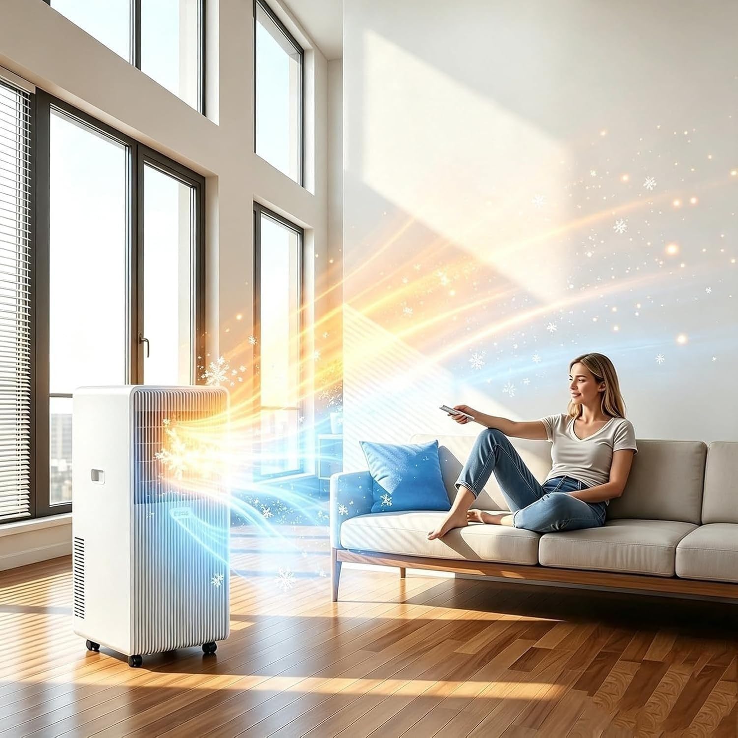 Aire Acondicionado Portátil 12000 BTU, Equipo de Climatización Móvil con Control Remoto y Temporizador 24H, Kit de Ventilación de Ventana, 2 Velocidades de Enfr, Cold+Hot, 12000BTU