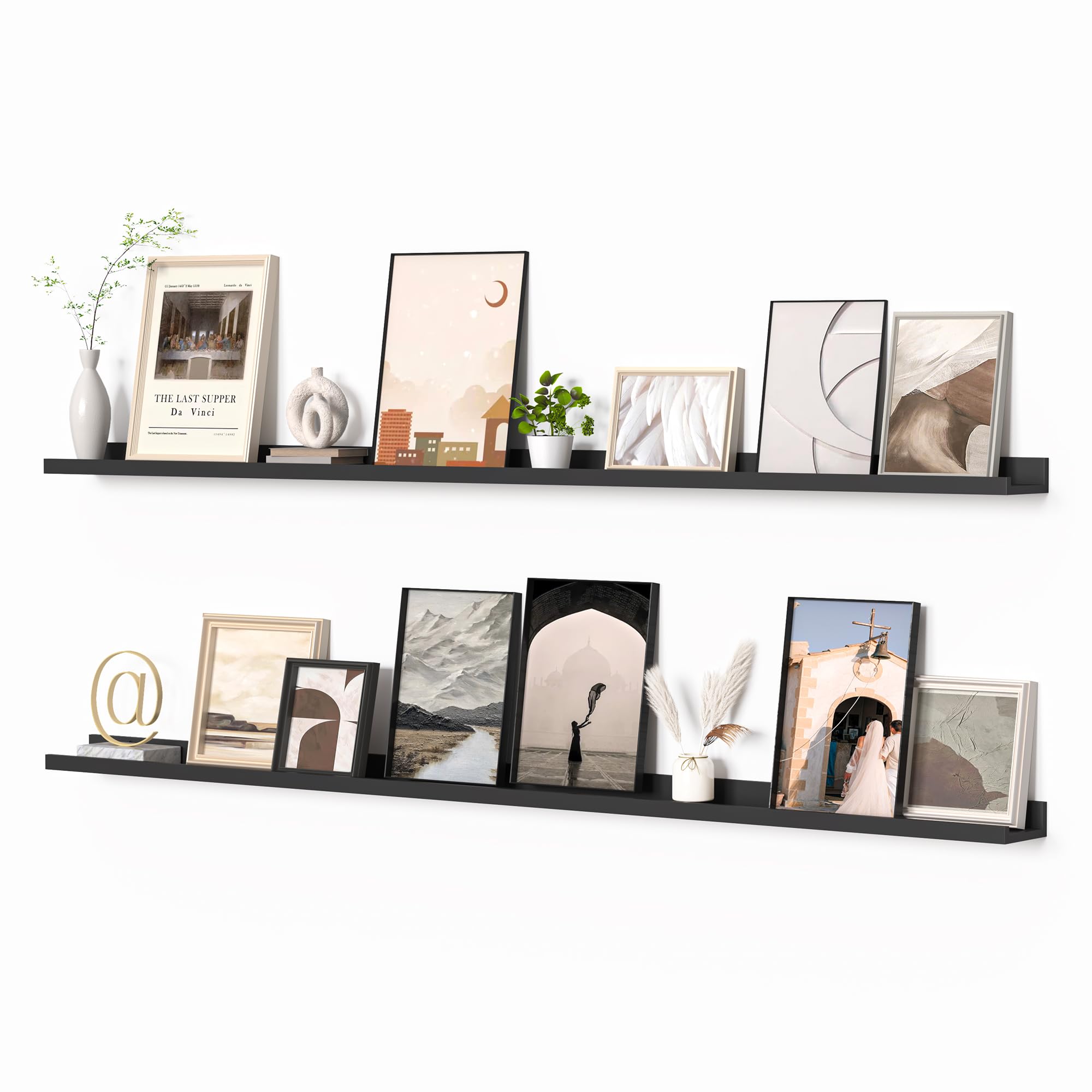 Heimlove 72 inch black picture ledge shelf set of 2