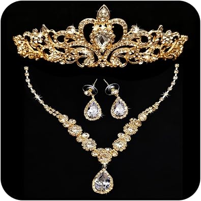 COCIDE Silver Jewelry Set for Women Crystal Tiara and Necklace Kit for Girls Rhinestone Crown Earrings Neck Accessories for Bride Wedding Birthday Party Bridal Prom Bridesmaid Dress up