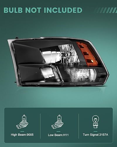 Miniatura 2 de SCITOO Conjunto de faros delanteros para Ram 1500 2009-2018, para Ram 2500 2010-2018, para Ram 3500 2010-2018 en carcasa negra, lente reflectante