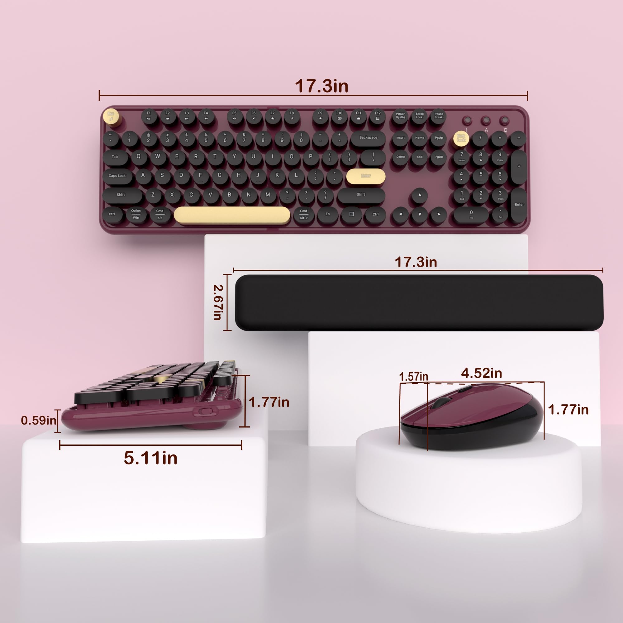 Links9+ Bezprzewodowe kombinacje klawiatury i myszy, retro klawiatura i mysz, bezprzewodowa, pełny rozmiar, połączenie 2,4 GHz i mysz optyczna do Windows, Mac, PC, laptopa do domu i biura