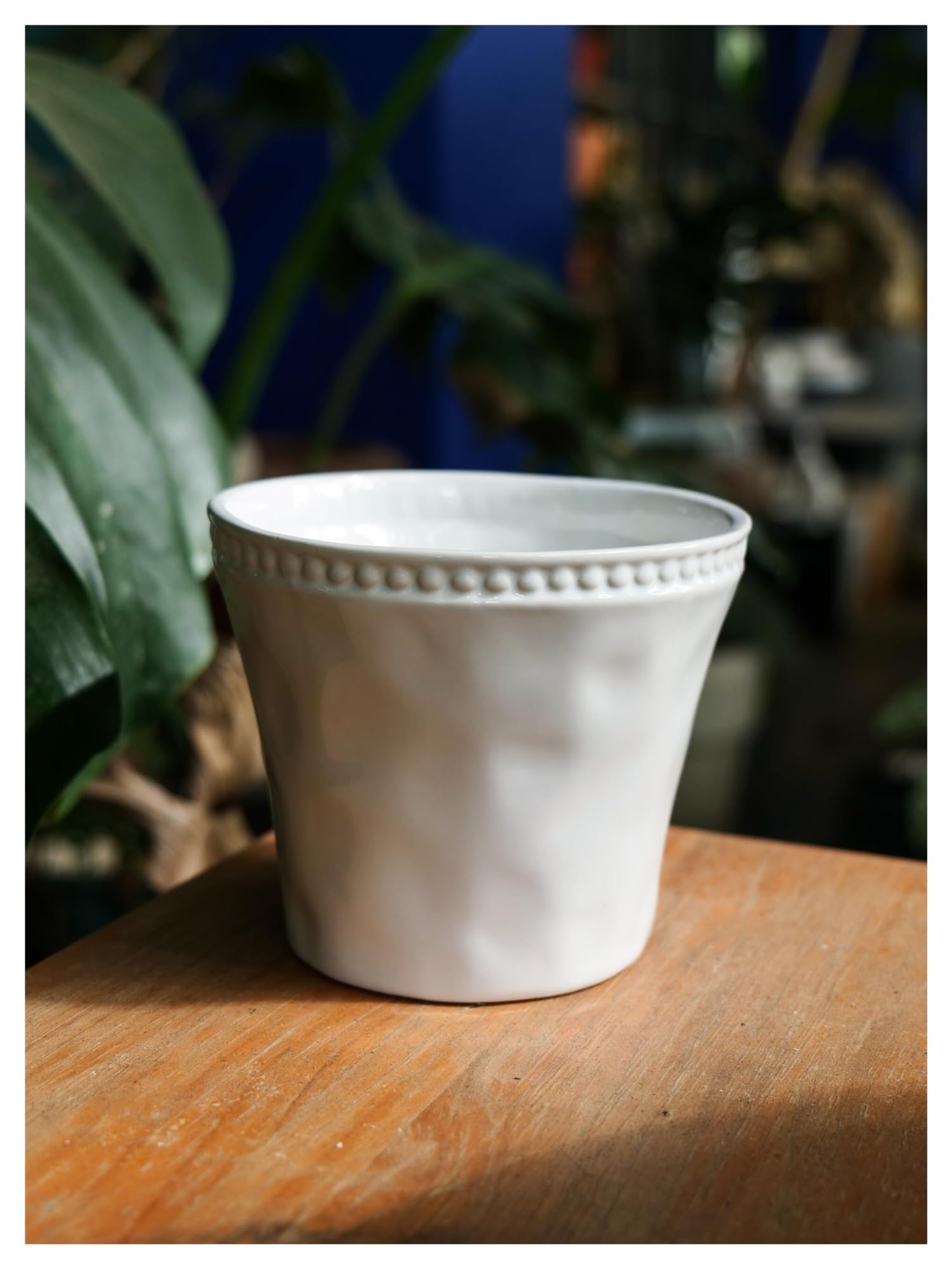 Ceramiczna doniczka w stylu vintage, glazurowana, na sukulenty, storczyki i inne kwiaty, ozdobna donica z perłowym zdobieniem