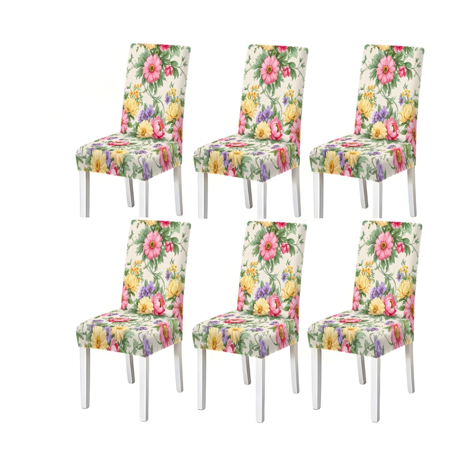 KXUAUV Vintage Floral Botanical Pattern Print Dining Chair Covers Set Of 2/4/6, Stretch Slipcovers For Kitchen Dining Room Seat Protectors for Restaurant Hotel Party(6PCSChair cover)