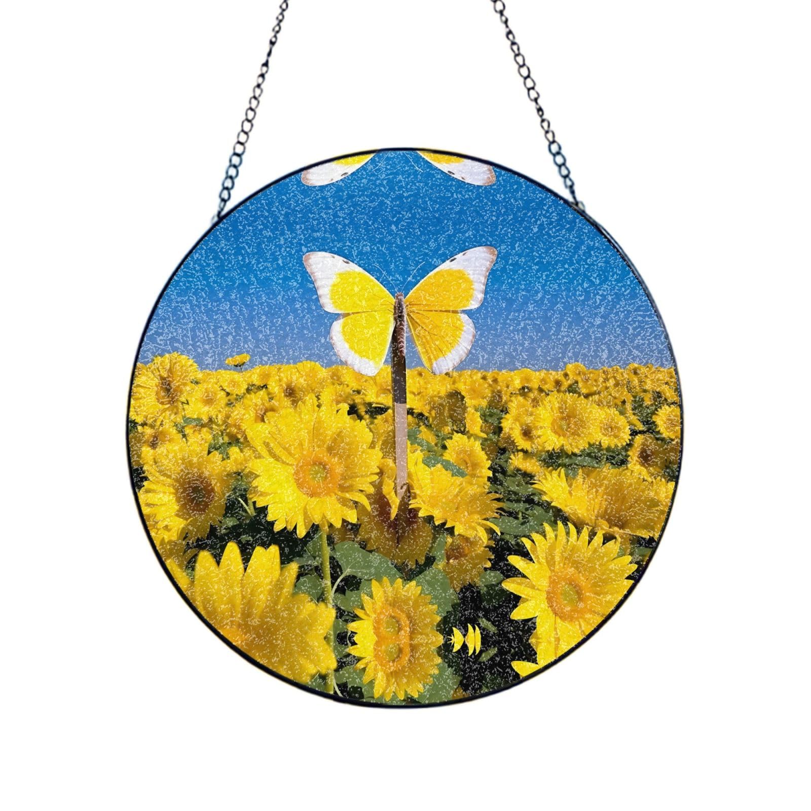 Poezjzw Stained Glass Window Hanging - Butterfly On The Cross Sun Catcher For Door Garden Home Decor Christmas Mother'S Day Birthday Gifts 6in（15cm）